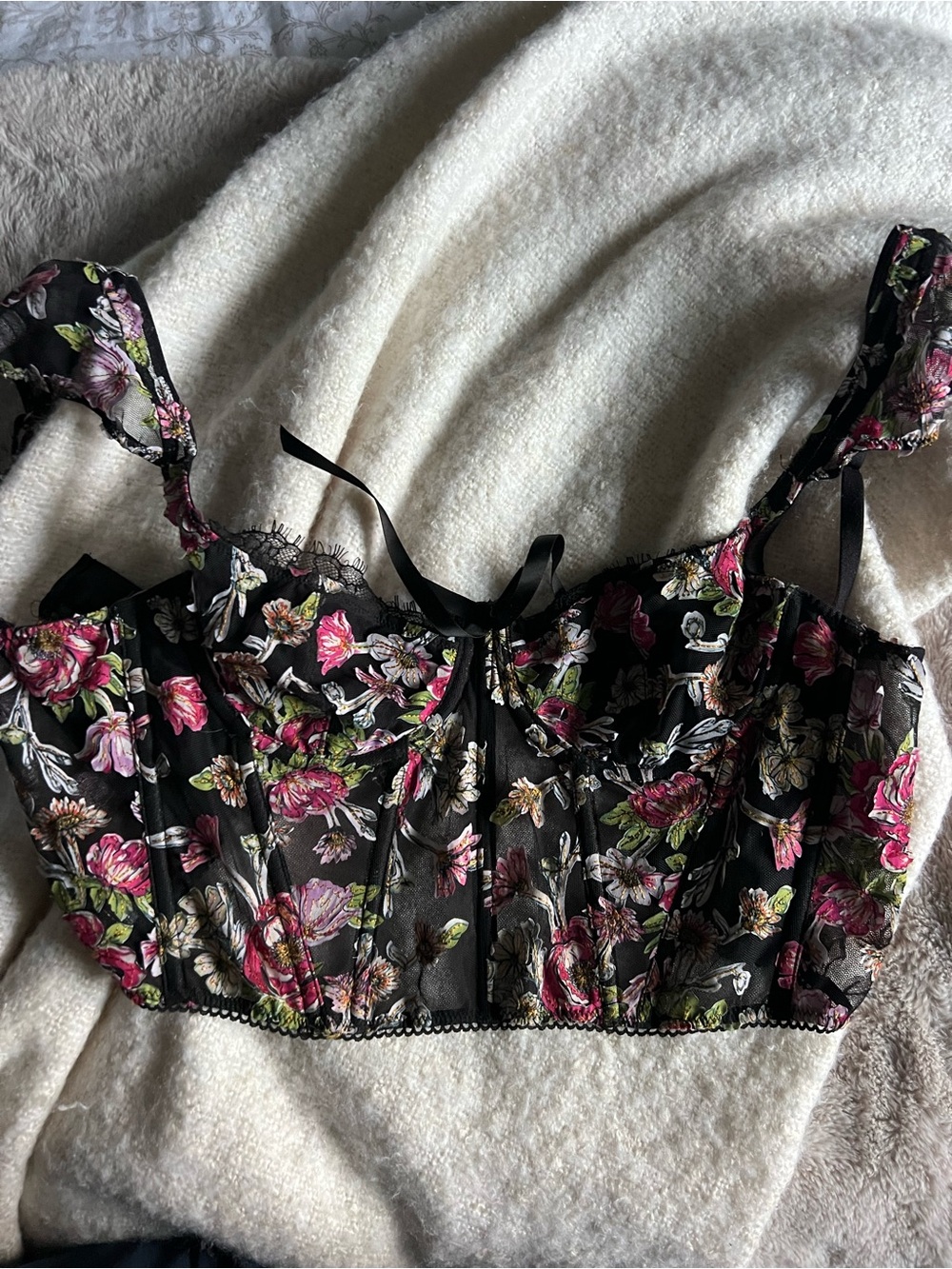 Victoria's Secret Black Floral Sheer Lace Bustier